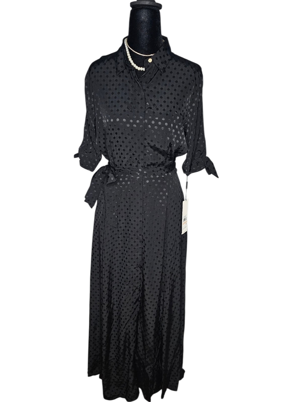 NWT Calvin Klein Black Polka Dot Shirt Dress w/ Pockets Size 2
